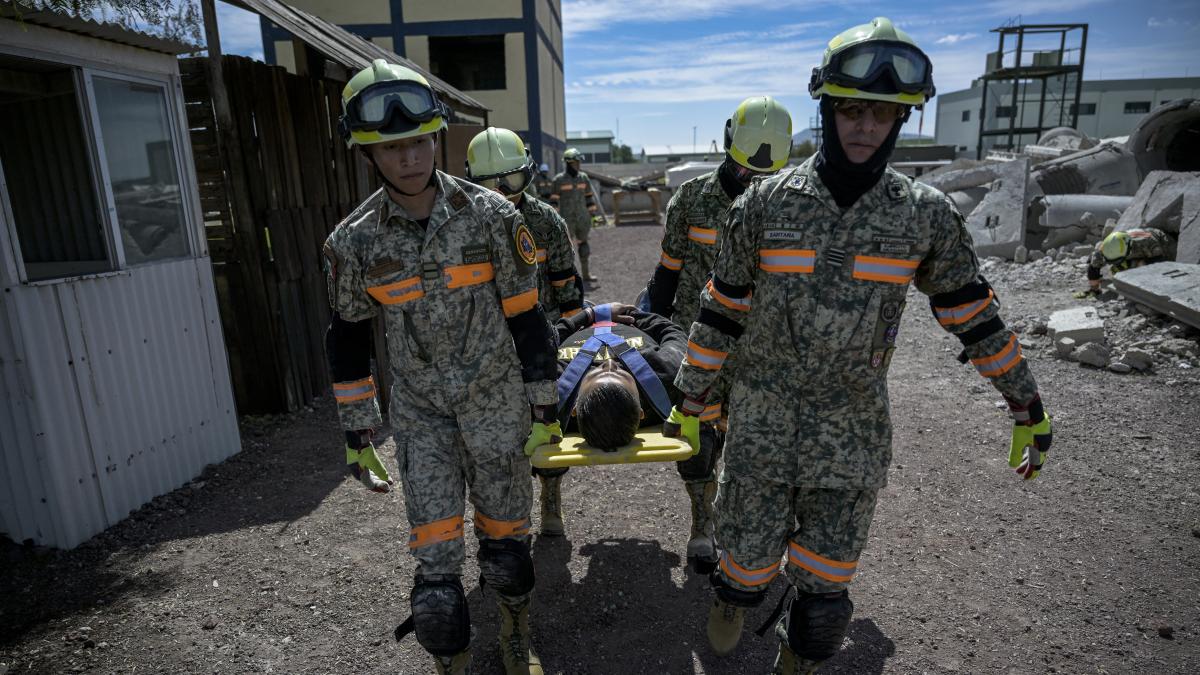 El Ejército mexicano entrena a su unidad de rescate en escombros, rapel y con perros buscadores